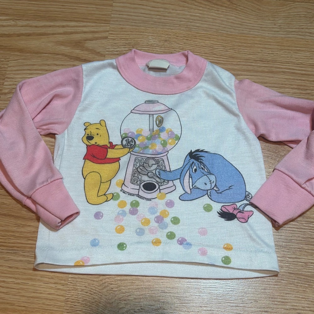 Vintage Walt Disney Winnie the Pooh Eeyore Pink‎ Gumball Pajama Top 80s USA Made